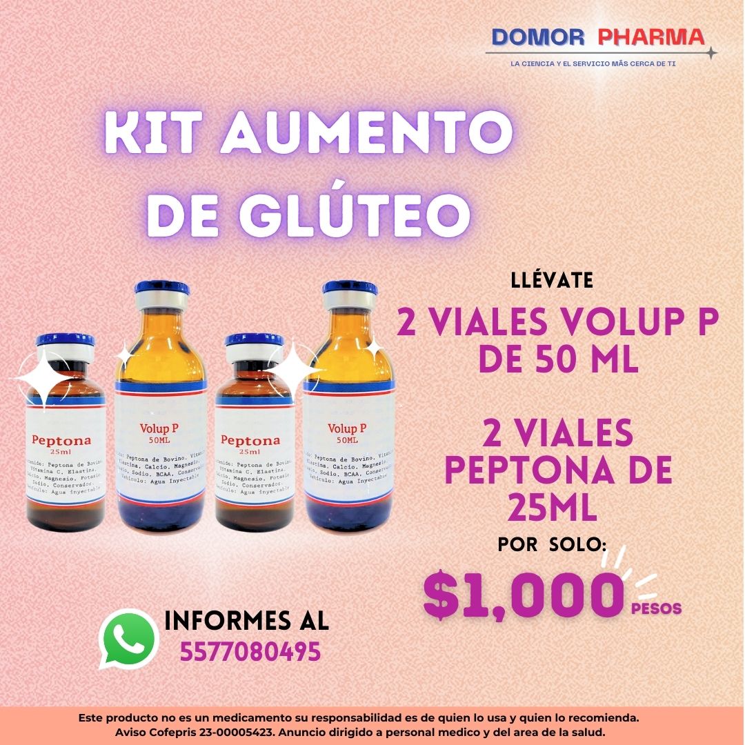 Kit Aumento de Glúteo 2 Viales Volup P de 50ml 2 Viales Peptona de 25ml ...